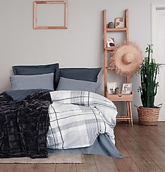 Cotton Box Trim Smooth Siyah Battaniyeli Çift Kişilik Nevresim Takımı