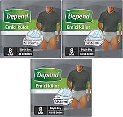 Depend Emici Külot Erkek Büyük Boy L 8'li 3 Adet Hasta Bezi