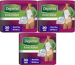Depend Emici Külot Kadın Büyük Boy L 30'lu 3 Adet Hasta Bezi
