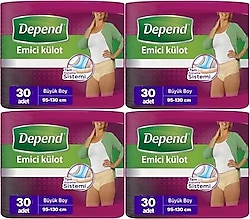 Depend Emici Külot Kadın Büyük Boy L 30'lu 4 Adet Hasta Bezi