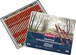 Derwent Drawing Metal Kutu 24'lü Yağlı Eskiz Kalem Seti