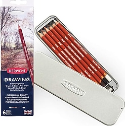 Derwent Drawing Metal Kutu 6'lı Yağlı Eskiz Kalem Seti
