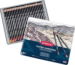 Derwent Tinted Charcoal Metal Kutu 24'lü Füzen Kalem Seti