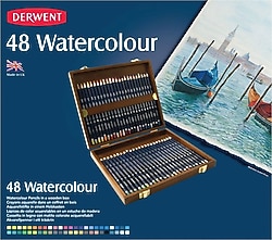 Derwent Watercolour Ahşap Kutu 48'li Sulu Boya Kalem Seti