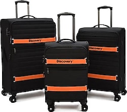 Discovery DSC-720 Siyah Kumaş Kabin + Orta + Büyük Boy 3'lü Valiz Seti
