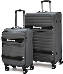 Discovery DSC720 Gri Kumaş Kabin + Orta Boy 2'li Valiz Seti