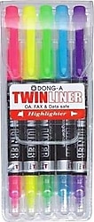 Dong-A Twinliner Çift Taraflı 5'li Fosforlu Kalem Seti