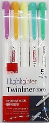 Dong-A Twinliner Soft Çift Taraflı 5'li Fosforlu Kalem Seti