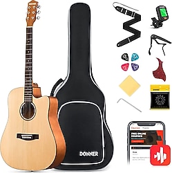 Donner DAD-140C Dreadnought Natural Akustik Gitar Paketi