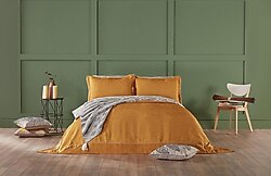 Doqu Home Parma Sarı Çift Kişilik Yatak Örtüsü Takımı