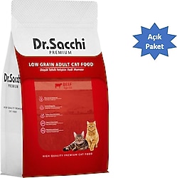 Dr. Sacchi Premium Düşük Tahıllı Sığır Etli 1 kg Yetişkin Kedi Maması -Açık Paket