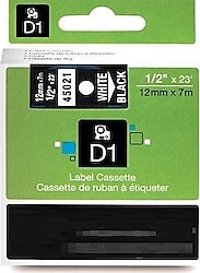 DYMO D1 12 mm x 7 mt Siyah / Beyaz Yedek Şerit 45021