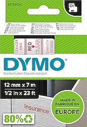 DYMO D1 12 mm x 7 mt Şeffaf / Kırmızı Yedek Şerit 45012