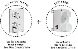 E.C.A. İcon 102167201H-KDE - 102166201 Ankastre 2 Yollu Banyo Bataryası Seti