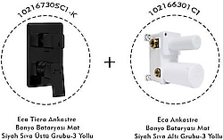 E.C.A. Tiera 102167305C1+K-102166301C1 Ankastre 3 Yollu Mat Siyah Banyo Bataryası Seti