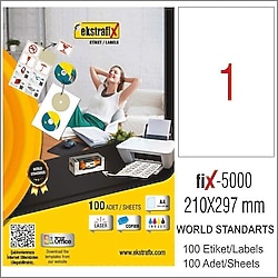 Ekstrafix FIX-5000 210x297 mm 1'li 100 Sayfa A4 Lazer Etiket