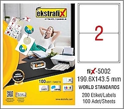 Ekstrafix FIX-5002 199.6x143.5 mm 2'li 100 Sayfa A4 Lazer Etiket