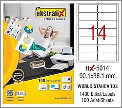 Ekstrafix FIX-5014 99.1x38.1 mm 14'lü 100 Sayfa A4 Lazer Etiket