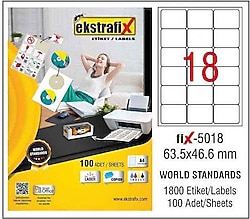 Ekstrafix FIX-5018 63.5x46.6 mm 18'li 100 Sayfa A4 Lazer Etiket