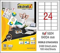 Ekstrafix FIX-5024 64x34 mm 24'lü 100 Sayfa A4 Lazer Etiket