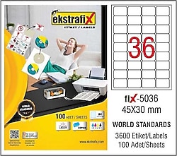 Ekstrafix FIX-5036 45x30 mm 36'lı 100 Sayfa A4 Lazer Etiket