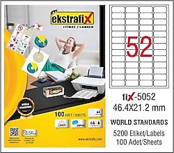 Ekstrafix FIX-5052 46.4x21.2 mm 52'li 100 Sayfa A4 Lazer Etiket