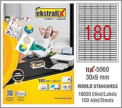Ekstrafix FIX-5060 30x9 mm 180'li 100 Sayfa A4 Lazer Etiket