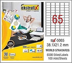 Ekstrafix FIX-5065 38.1x21.2 mm 65'li 100 Sayfa A4 Lazer Etiket