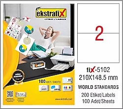 Ekstrafix FIX-5102 210x148.5 mm 2'li 100 Sayfa A4 Lazer Etiket