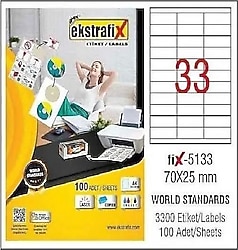 Ekstrafix FIX-5133 70x25 mm 33'lü 100 Sayfa A4 Lazer Etiket