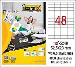 Ekstrafix FIX-5248 52.5x23 mm 48'li 100 Sayfa A4 Lazer Etiket