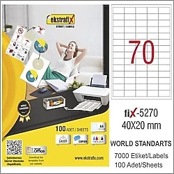 Ekstrafix FIX-5270 40x20 mm 70'li 100 Sayfa A4 Lazer Etiket