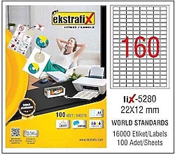 Ekstrafix FIX-5280 22x12 mm 160'lı 100 Sayfa A4 Lazer Etiket