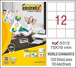 Ekstrafix FIX-5312 70x70 mm 12'li 100 Sayfa A4 Lazer Etiket