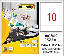 Ekstrafix FIX-5610 105x57 mm 10'lu 100 Sayfa A4 Lazer Etiket