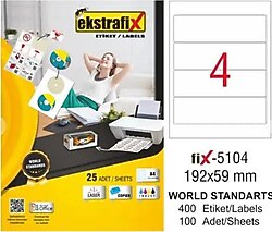Ekstrafix FIX-5104 192x59 mm 4'lü 100 Sayfa A4 Lazer Etiket