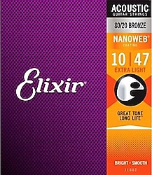 Elixir 11002 Nanoweb 80/20 Bronze 10-47 Akustik Gitar Teli