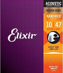 Elixir 16002 Nanoweb Phosphor Bronze 10-47 Akustik Gitar Teli