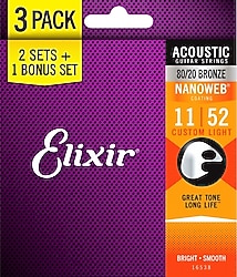 Elixir 16538 Nanoweb Bronz Light 3'lü 11-52 Akustik Gitar Teli