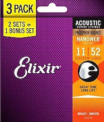 Elixir 16544 Nanoweb Phosphore Bronze 11-52 Akustik Gitar Teli