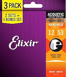 Elixir 16545 Nanoweb Phosphor Bronze 12-053 3'lü Akustik Gitar Teli