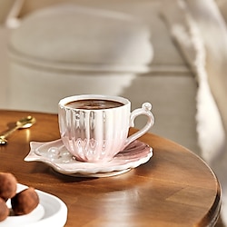 Emsan İstiridye Pembe Porselen 2 Kişilik Kahve Fincan Takımı