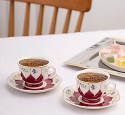 Emsan Kır Çiçekleri Bordo 2 Kişilik Kahve Fincan Takımı