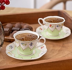 Emsan Kır Çiçekleri Yeşil 2 Kişilik Kahve Fincan Takımı