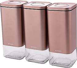 Emsan Plaza 3 Parça Büyük Kavanoz Seti Golden Pink
