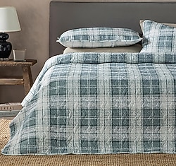 English Home Static Check Çift Kişilik Yatak Örtüsü Takımı