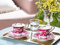 English Home Vanilla New Bone China Mor 2 Kişilik Kahve Fincan Takımı