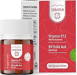 Erbatab Vitamin B12 Metilkobalamin + Folik Asit B9 Metilfolat 30 Tablet