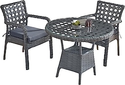 Evdemo Ayaz 2 Kişilik Rattan Gri Bahçe & Balkon Takımı