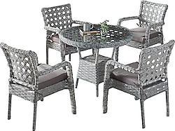 Evdemo Ayaz 4 Kişilik Rattan Açık Gri Bahçe & Balkon Takımı